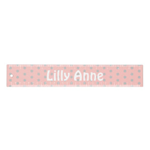 Cute Girly Blush Coral Pink Dots Personalized Kids Ruler