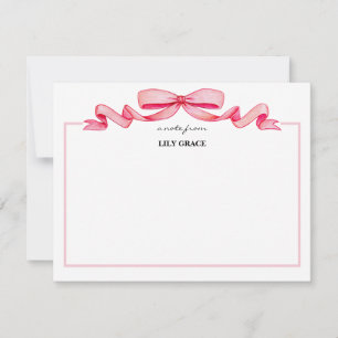 Cute Girly Blush Pink Bow Ribbon Frame  Note Card