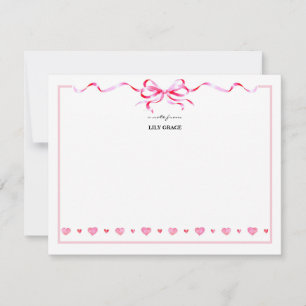 Cute Girly Blush Pink Bow Ribbon Frame Note Card