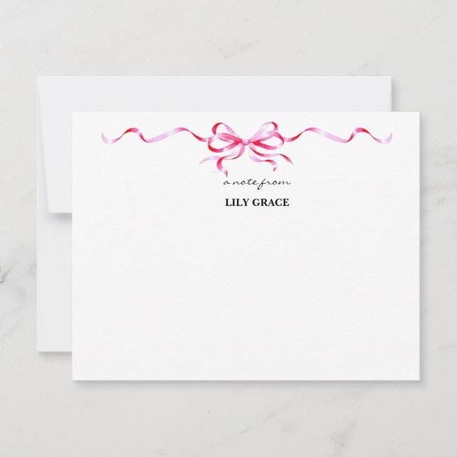 Cute Girly Blush Pink Bow Ribbon Frame  Note Card (Front)