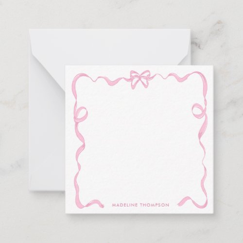 Cute Girly Blush Pink Bow Ribbon Frame Note Card