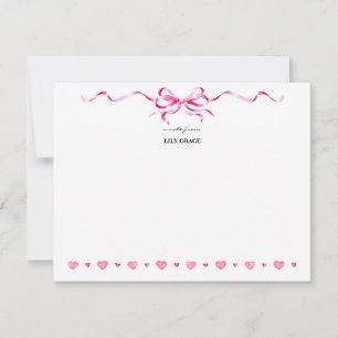 Cute Girly Blush Pink Bow Ribbon Frame Note Card