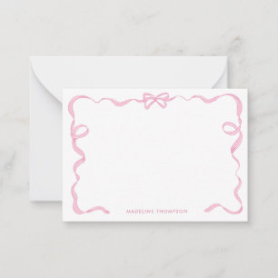 Cute Girly Blush Pink Bow Ribbon Frame Note Card