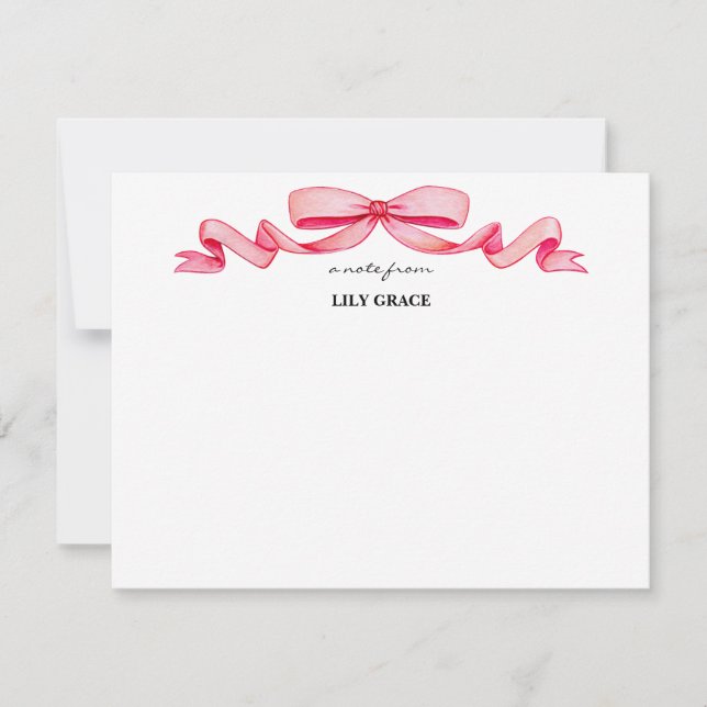 Cute Girly Blush Pink Bow Ribbon Frame  Note Card (Front)