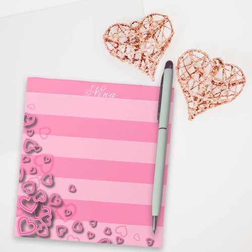 Cute Girly Blush Pink Hearts on Horizontal Stripes Notepad