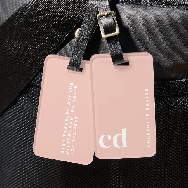 Cute Girly Blush Pink Monogram  Luggage Tag (Creator Uploaded)