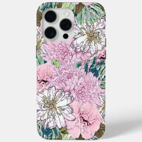 Cute Girly Blush Pink White Floral iPhone 15 Pro Max Case
