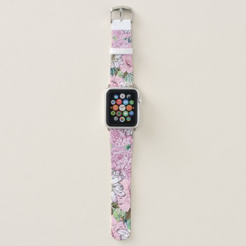 Cute Girly Blush Pink  White Floral Illustration Apple Watch Band