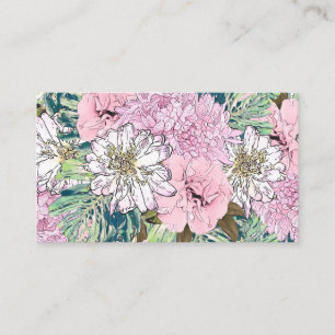 Cute Girly Blush Pink & White Floral Illustration Business Card