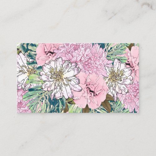 Cute Girly Blush Pink  White Floral Illustration Business Card