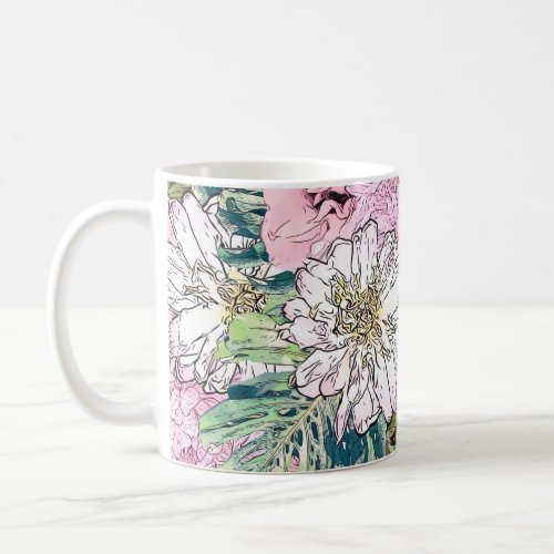 Cute Girly Blush Pink  White Floral Illustration Coffee Mug