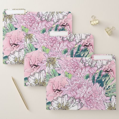 Cute Girly Blush Pink  White Floral Illustration File Folder