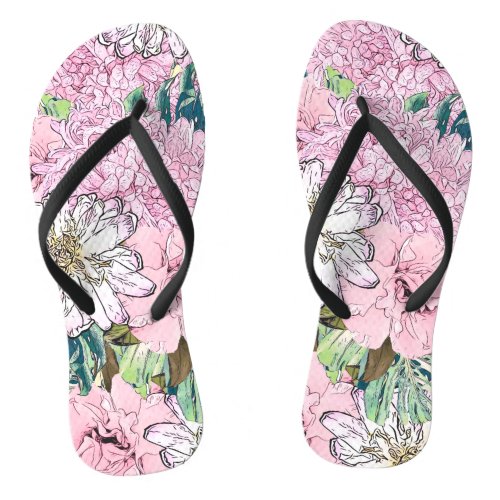 Cute Girly Blush Pink  White Floral Illustration Flip Flops