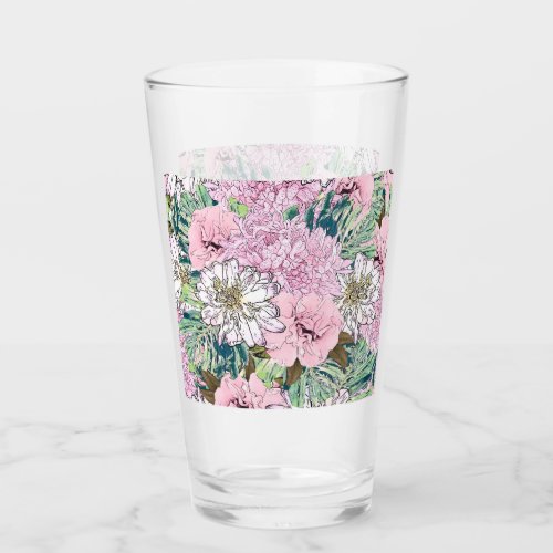 Cute Girly Blush Pink  White Floral Illustration Glass