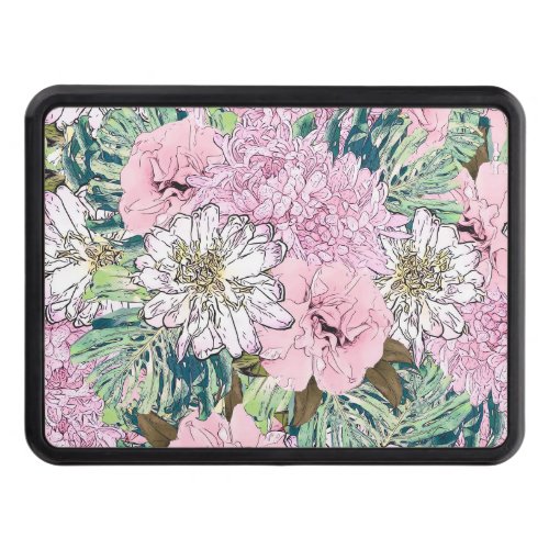 Cute Girly Blush Pink  White Floral Illustration Hitch Cover