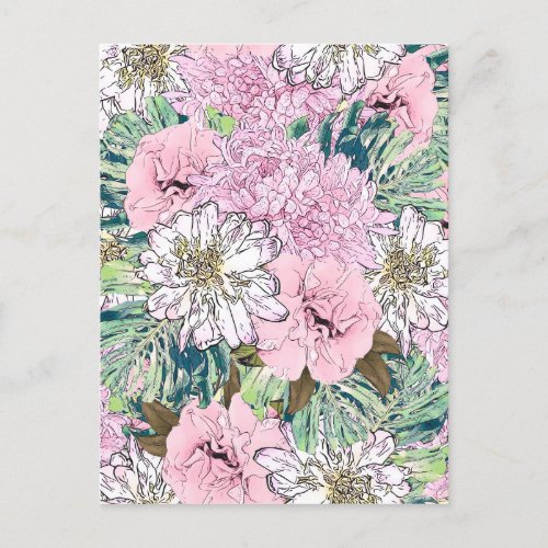 Cute Girly Blush Pink  White Floral Illustration Holiday Postcard