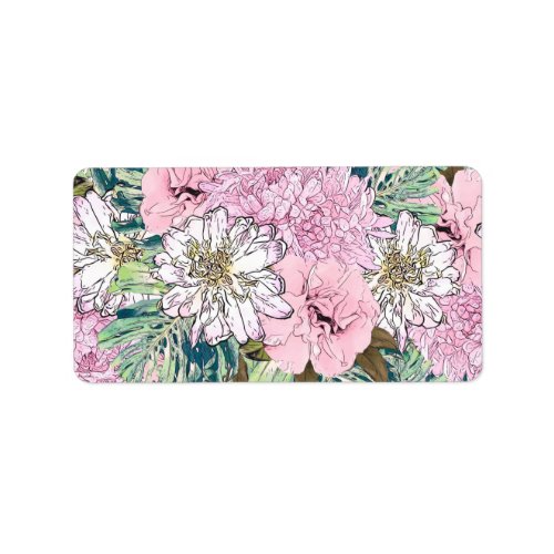 Cute Girly Blush Pink  White Floral Illustration Label