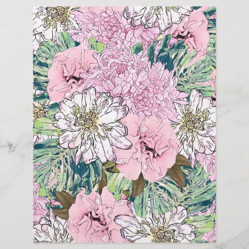 Cute Girly Blush Pink  White Floral Illustration Letterhead