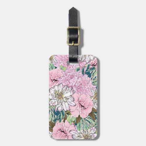 Cute Girly Blush Pink  White Floral Illustration Luggage Tag