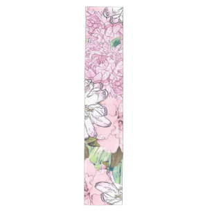 Cute Girly Blush Pink & White Floral Illustration Medium Table Runner