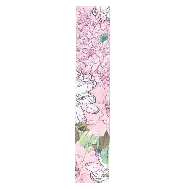 Cute Girly Blush Pink & White Floral Illustration Medium Table Runner (Front)