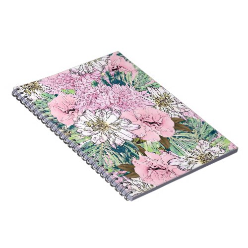 Cute Girly Blush Pink  White Floral Illustration Notebook