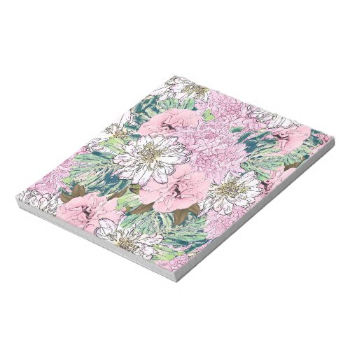 Cute Girly Blush Pink  White Floral Illustration Notepad