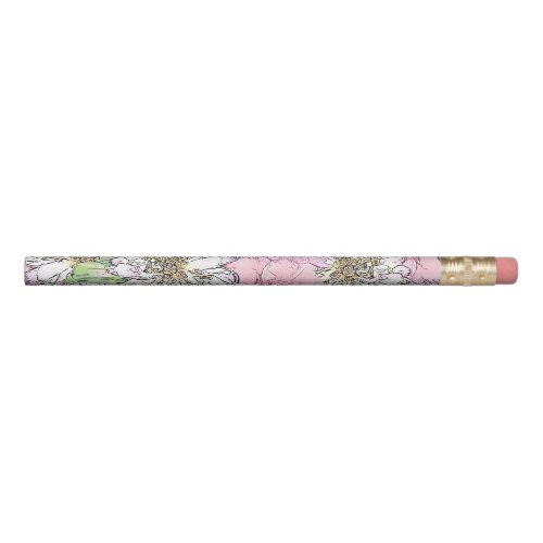 Cute Girly Blush Pink  White Floral Illustration Pencil