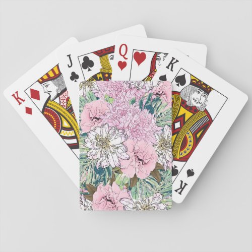 Cute Girly Blush Pink  White Floral Illustration Playing Cards