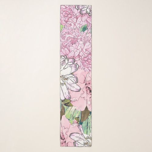 Cute Girly Blush Pink  White Floral Illustration Scarf