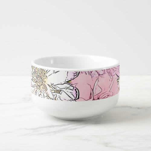 Cute Girly Blush Pink  White Floral Illustration Soup Mug