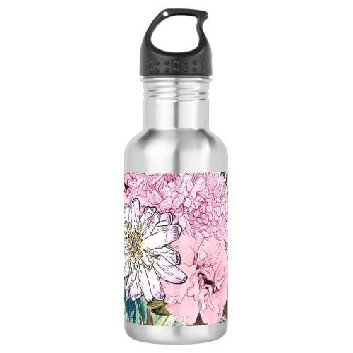 Cute Girly Blush Pink  White Floral Illustration Stainless Steel Water Bottle