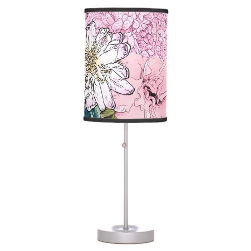 Cute Girly Blush Pink  White Floral Illustration Table Lamp