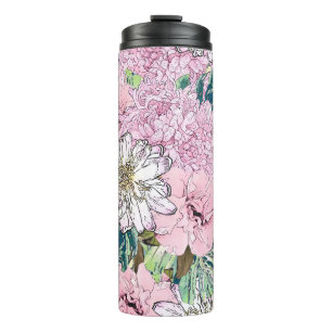 Cute Girly Blush Pink & White Floral Illustration Thermal Tumbler