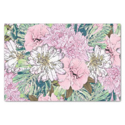 Cute Girly Blush Pink &amp; White Floral Illustration Tissue Paper