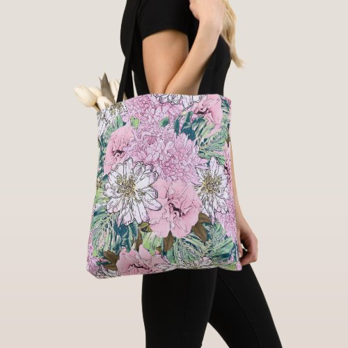 Cute Girly Blush Pink  White Floral Illustration Tote Bag