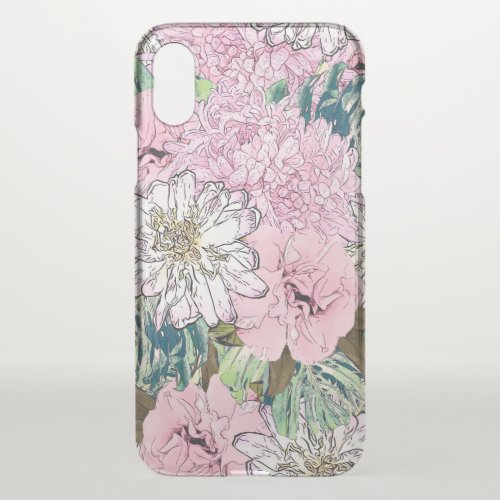 Cute Girly Blush Pink  White Floral Illustration iPhone X Case