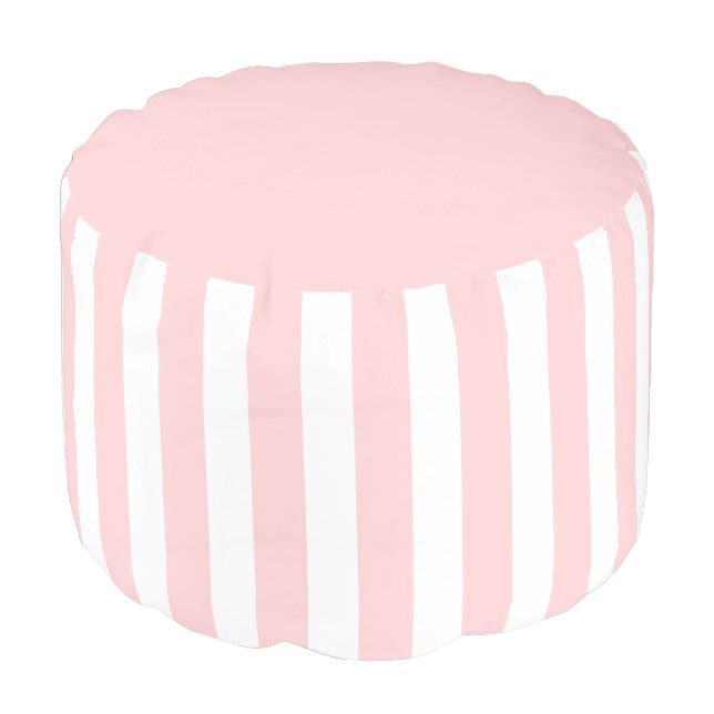 Cute Girly Blush Pink White Stripes Kids Bedroom Pouf (Angled Front)