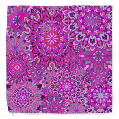 Cute Girly Boho Chic Pink Purple Floral Mandalas Bandana