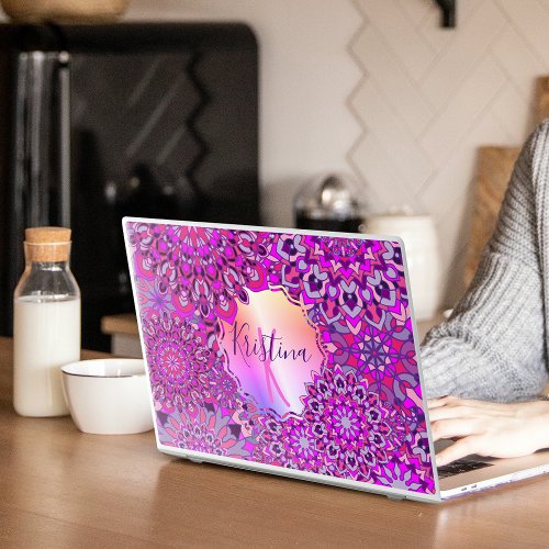 Cute Girly Boho Chic Pink Purple Floral Mandalas  HP Laptop Skin