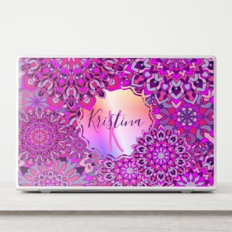 Cute Girly Boho Chic Pink Purple Floral Mandalas  HP Laptop Skin