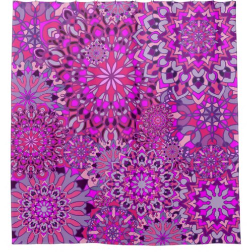 Cute Girly Boho Chic Pink Purple Floral Mandalas  Shower Curtain