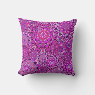Cute Girly Boho Chic Pink Purple Floral Mandalas Throw Pillow