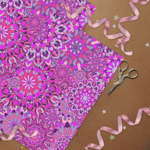 Cute Girly Boho Chic Pink Purple Floral Mandalas Tissue Paper
