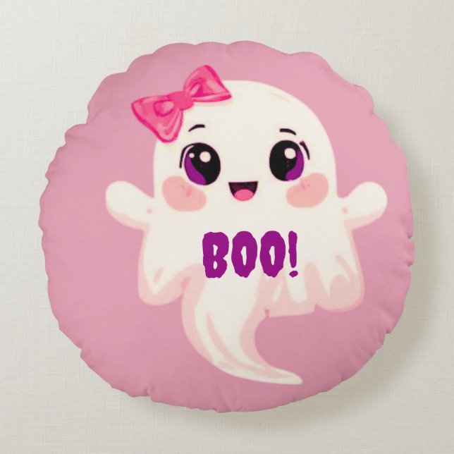 Cute girly Boo! Ghost Round Pillow (Front)