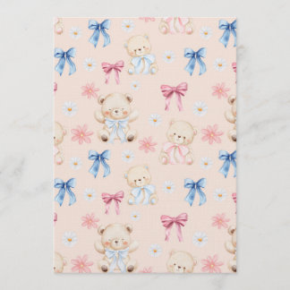 Cute Girly Bow Teddy Bears Seamless Pattern Invitation