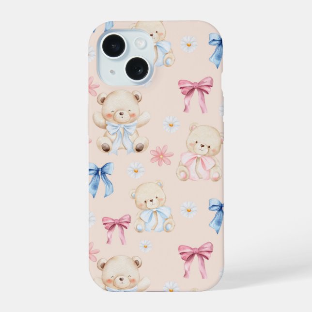 Cute Girly Bow Teddy Bears Seamless Pattern Iphone Case (Back)