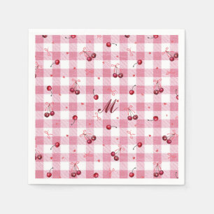 Cute Girly Bows Cherries Pink Gingham Plaid Name Napkins