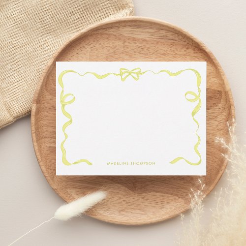Cute Girly Bright Yellow Bow Ribbon Frame Note Card