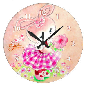 Cute Girly Bunny Large Clock